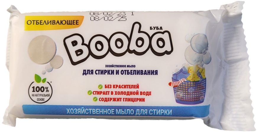 Мыло хозяйственное твердое 72% "Booba" для стирки, с отбеливающим эффектом, 125 гр 000000232 фото