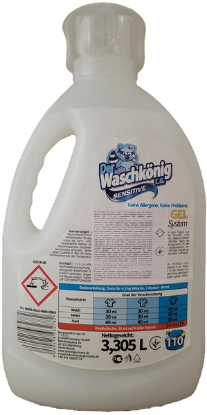 Гель для прання тканин SENSITIVE "Waschkonig", 3,3 л. 000001017 фото